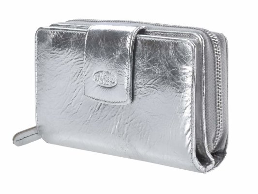 Bear Design Geldbörse silber metallic Leder mit 3 Sichtfenstern für Fotos und vielen Kartenfächern - Bear Design Geldbörse silber metallic Leder mit 3 Sichtfenstern für Fotos und vielen Kartenfächern