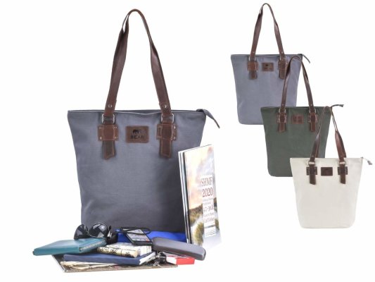 Bear Design Shopper SAUL Damen Handtasche aus Canvas mit Lederbesatz - Bear Design Shopper SAUL Damen Handtasche aus Canvas mit Lederbesatz