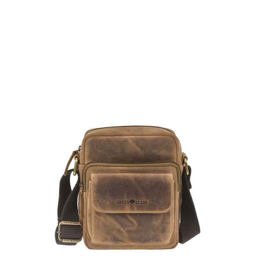 Greenburry Herren Umhängetasche Leder Vintage Antikbraun | Kleine Schultertasche Für Männer 1542-25