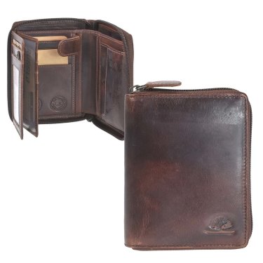 Portemonnaie Leder 10x12cm mit Reißverschluss "Rugged" teak brown