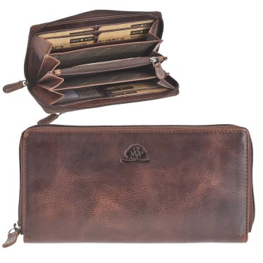 Portemonnaie Leder 19x10cm mit Reißverschluss "Rugged" teak brown