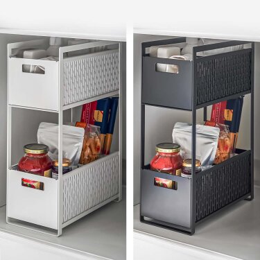 Schrank-Aufbewahrungskorb-Set ausziehbar 32x46x16cm Metall - Yamazaki. Ein  modulares Schubladensystem fr maximale Ordnung in Kche und Badezimmer.