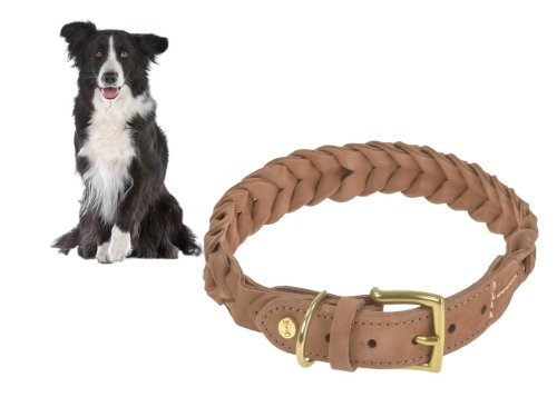 DENJO DOGS Leder-Halsband Stockholm L 41-45cm geflochtenes Hundehalsband  braun