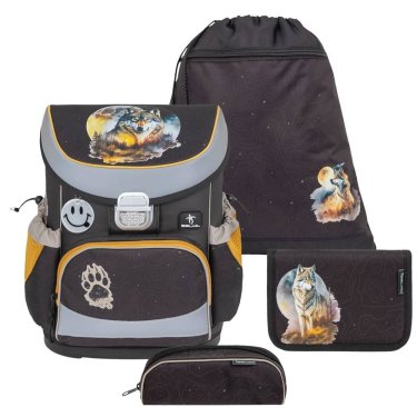 Schulranzen Set MINI FIT 4tlg. für kleinere Kinder Moonless Night (Motiv: Wolf)