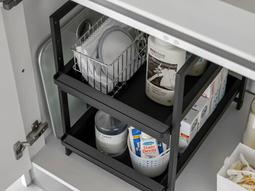 Küchenschrank Organizer Regal ausziehbar Metall 30x45x42cm schwarz