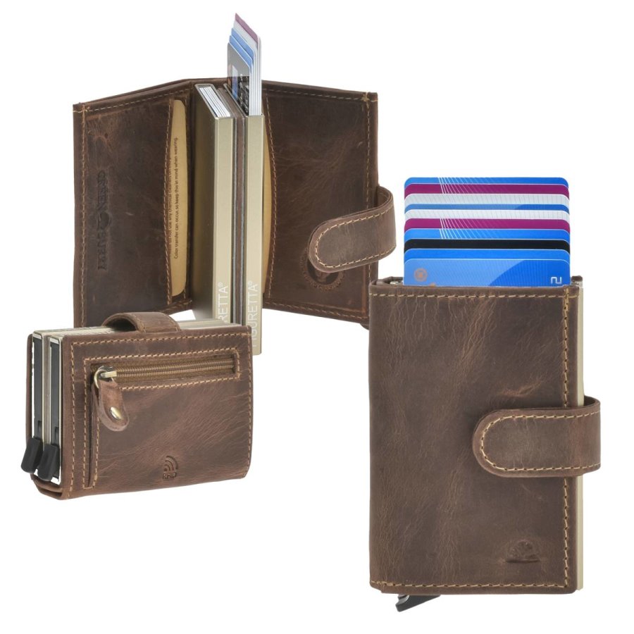 Kartenportemonnaie Herren Leder 8x10cm mit Münzfach Zip für bis zu 12 Karten RFID 