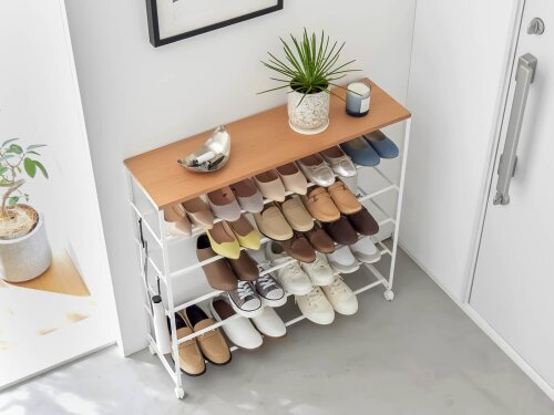 Schuhregal mobil auf Rollen Tower – Metall Holz
