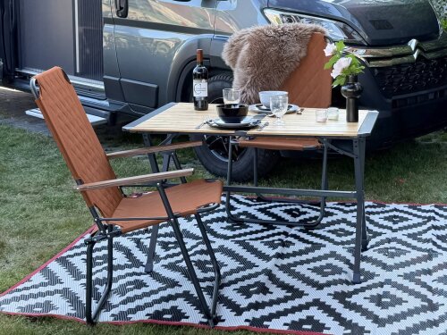 Campingstuhl extra breit gepolstert Aluminium Bambus rusty