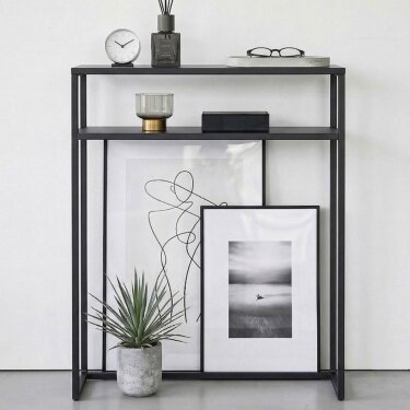 Konsolentisch 2 Ebenen platzsparend Metall schwarz 60x80x18cm