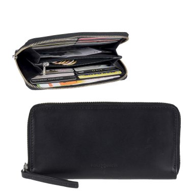 Portemonnaie Leder 19x10cm mit 12 Kartenfächern "Classic Premium" schwarz