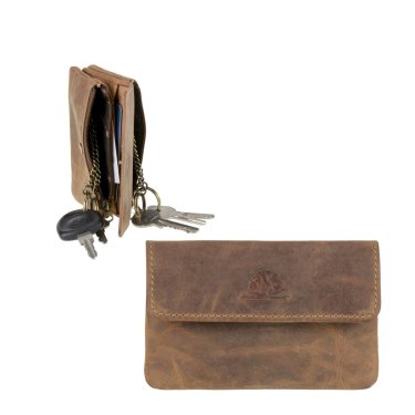 Schlüsseletui Leder 11x7cm mit 4 Schlüsselringen "Vintage" antikbraun