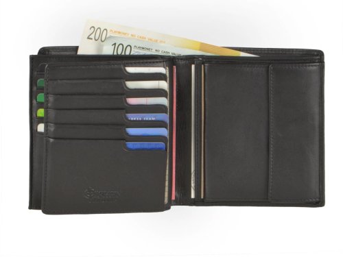 Herren Geldbörse Aus Echtem Leder - Schwarz Mit Esmeralda Innenfutter, Viele Kartenfächer, Kompakt & Robust