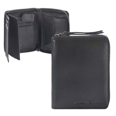 Geldbörse Leder 10x13cm mit Reißverschluss "Soft Washed" schwarz