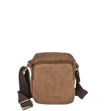 Greenburry Umhängetasche Vintage kompakt mit vier Reißverschlussfächern – Leder antikbraun