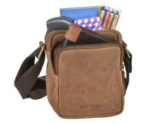 Greenburry Umhängetasche Vintage kompakt mit vier Reißverschlussfächern – Leder antikbraun