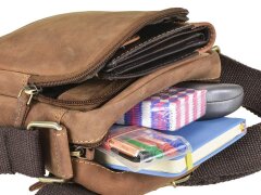 Greenburry Umhängetasche Vintage kompakt mit vier Reißverschlussfächern – Leder antikbraun