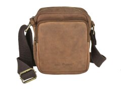 Greenburry Umhängetasche Vintage kompakt mit vier Reißverschlussfächern – Leder antikbraun