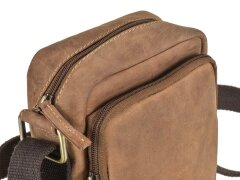 Greenburry Umhängetasche Vintage kompakt mit vier Reißverschlussfächern – Leder antikbraun