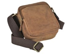 Greenburry Umhängetasche Vintage kompakt mit vier Reißverschlussfächern – Leder antikbraun