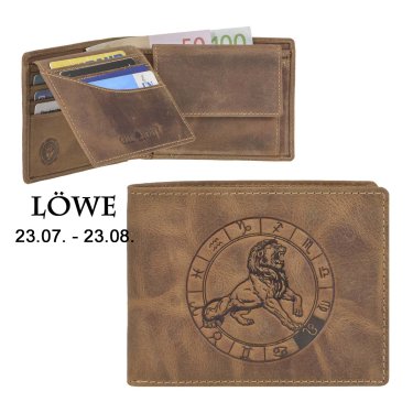 Geldbörse Leder 12x9cm "Vintage" mit Sternzeichen Löwe