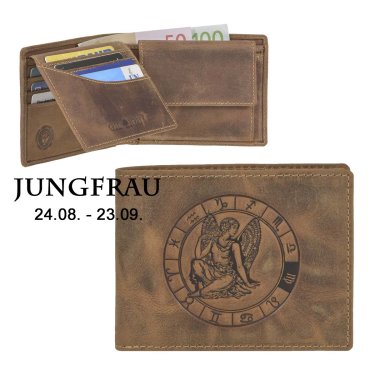 Geldbörse Leder 12x9cm "Vintage" mit Sternzeichen Jungfrau