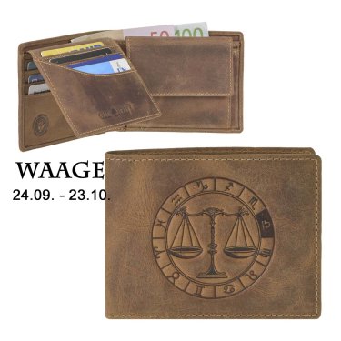 Geldbörse Leder 12x9cm "Vintage" mit Sternzeichen Waage