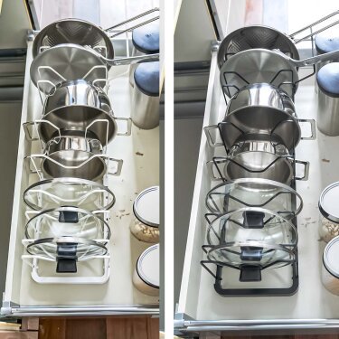 Kochtopf Deckel Organizer verstellbar 45-82cm Metall - Yamazaki. Schaffen  Sie Ordnung in Ihren Kchenschubladen und schtzen Sie Ihr edles Kochgeschir