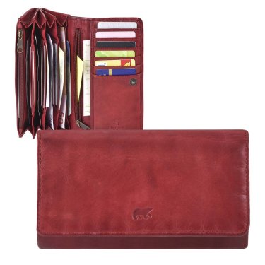 Portemonnaie Leder 17x9cm mit 12 Kartenfächern "Noor" rot