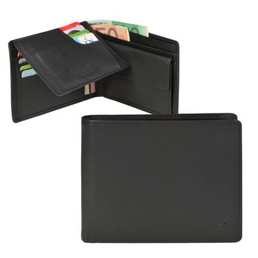 Geldbörse Leder 12x9cm mit 12 Kartenfächern "Logo" schwarz