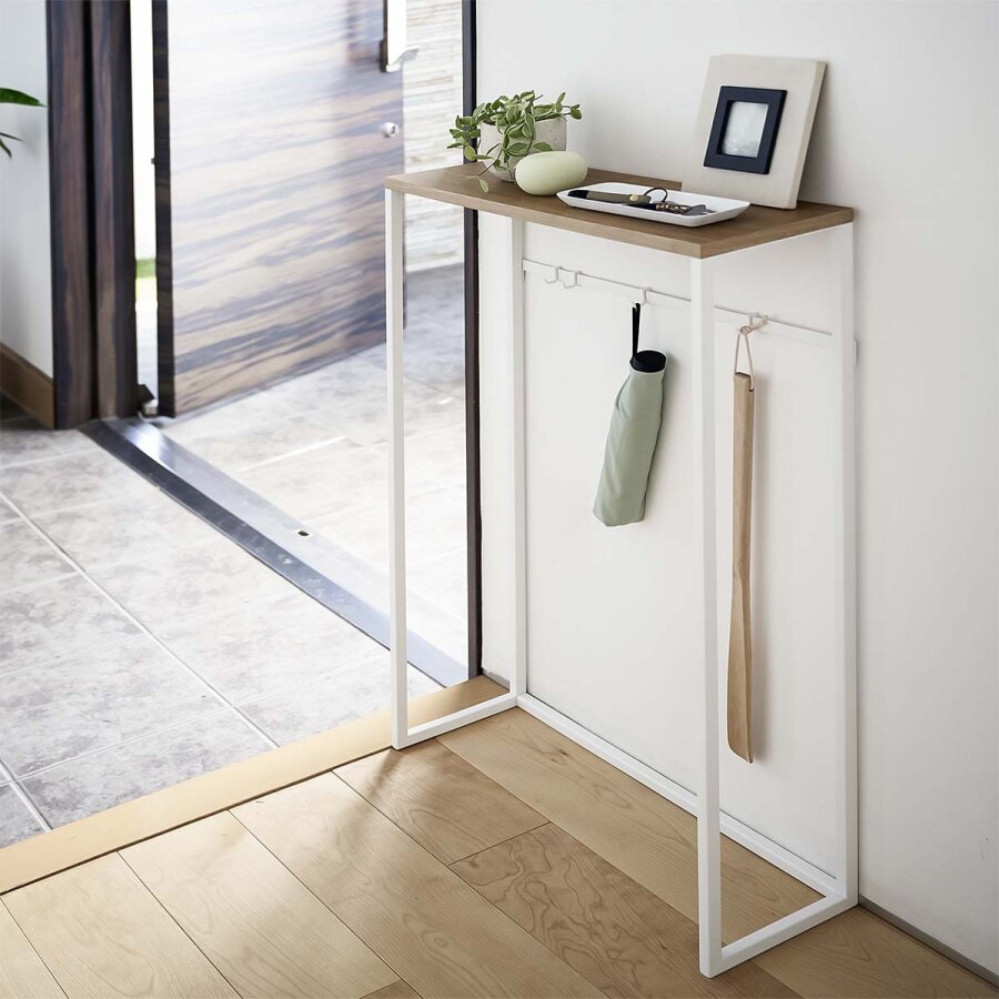 Yamazaki Konsolentisch schmal 80cm hoch 60x18cm Metall weiß. Platzsparender Beistelltisch ideal als schmale Ablage im Flur oder Wohnzimmer