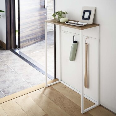 Yamazaki Konsolentisch schmal 80cm hoch 60x18cm Metall weiß. Platzsparender Beistelltisch ideal als schmale Ablage im Flur oder Wohnzimmer