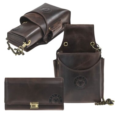 Kellnerportemonnaie Set 8 Scheinfächer Leder antik braun 11x15cm