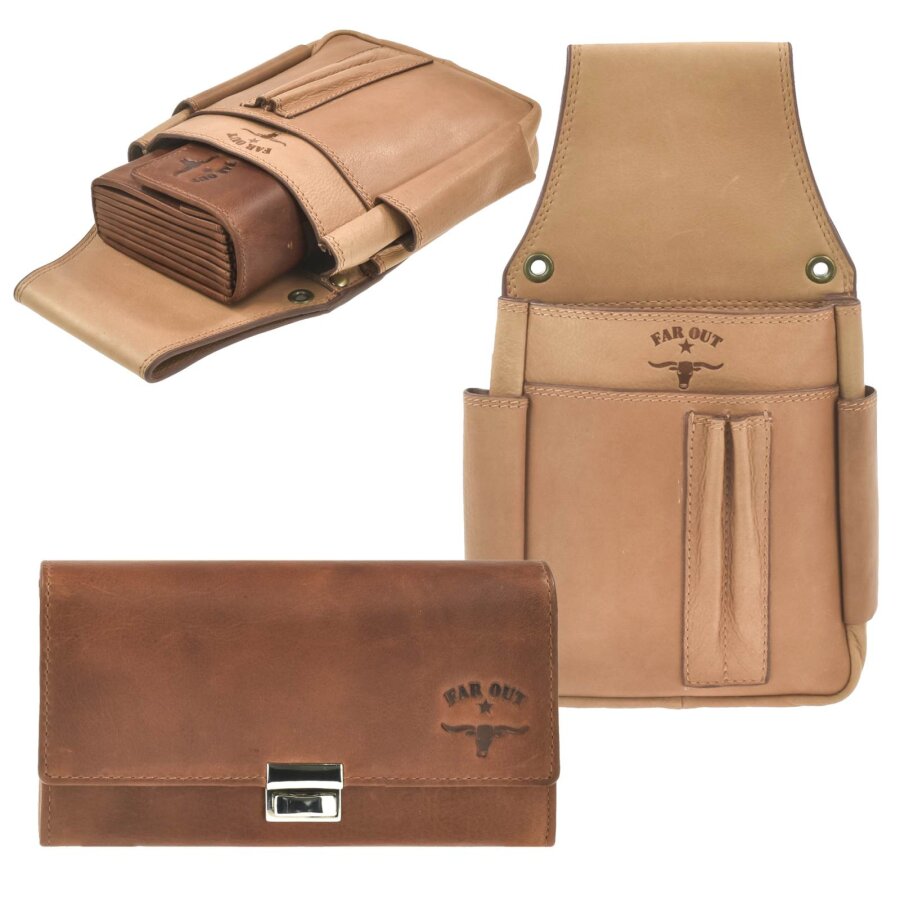 Kellnerbörse Set mit Holster Leder 2-tone cognac