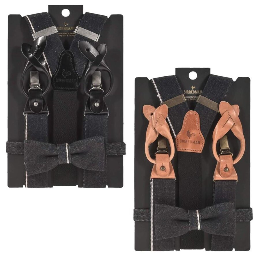 Sir Redman Hosenträger Herren Set mit Fliege Candiani Denim 35mm ...