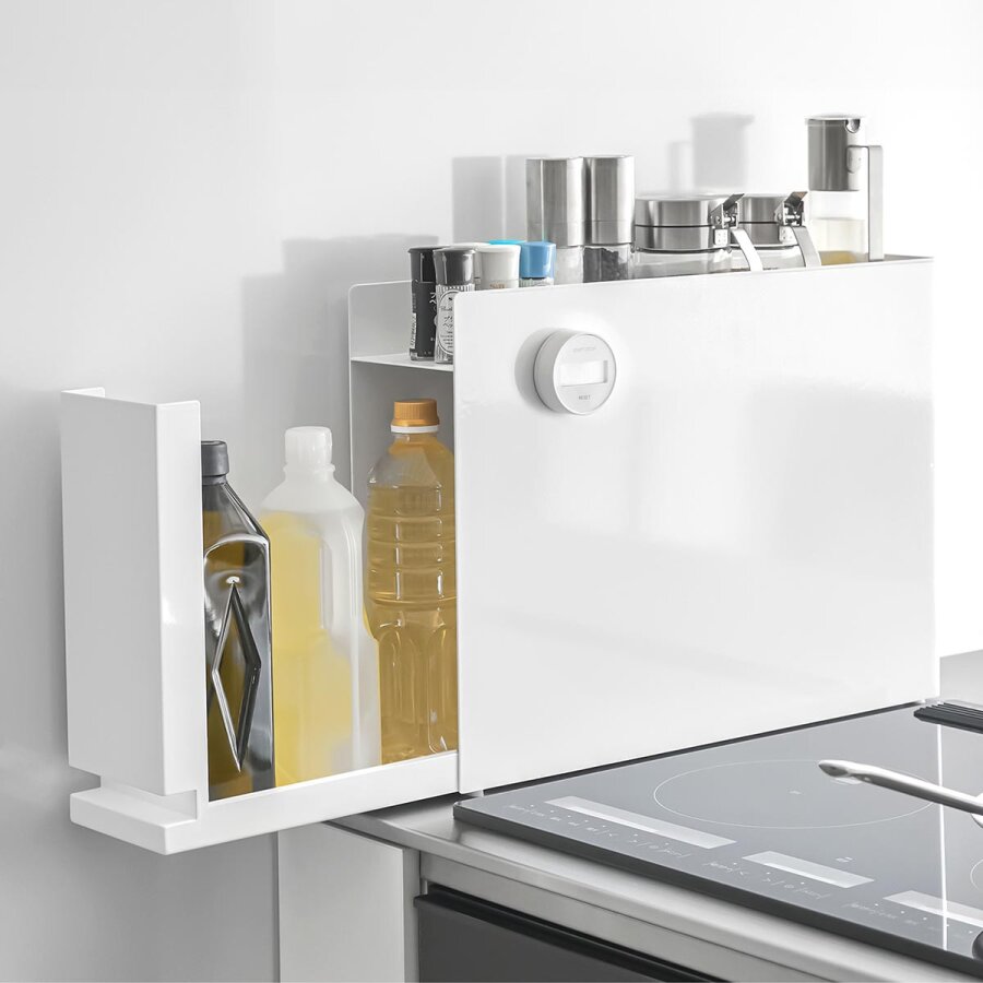 Yamazaki Weiss Gewürzregal Ausziehbar Schmal Für Öl & Essig Tower – Metall Weiß. Die Platzsparende Lösung Für Eine Perfekt Organisierte Küche.